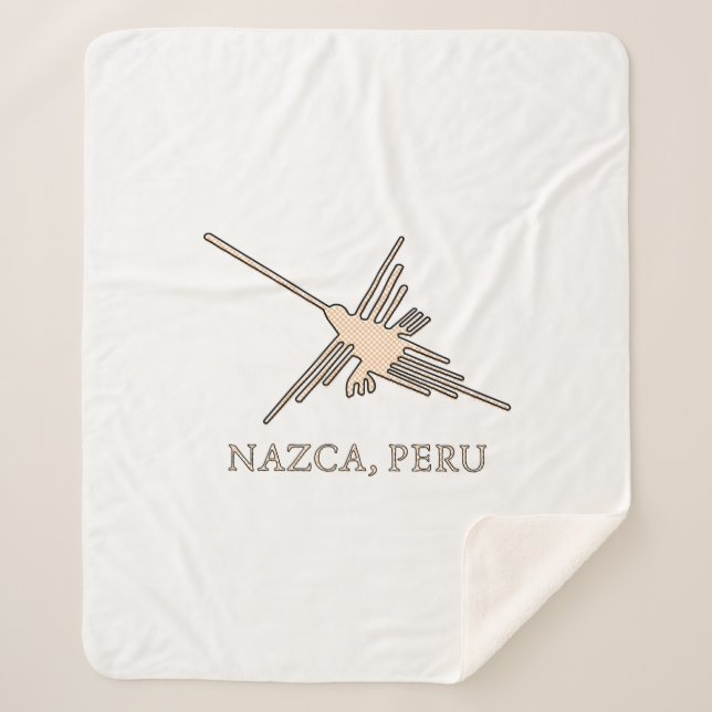 Cobertor Sherpa Nazca Hummingbird Geoglyph Newsprint (Frente)