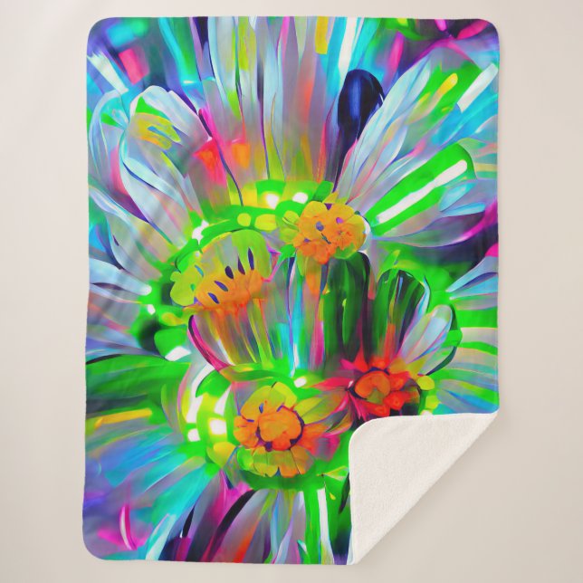 Cobertor Sherpa Neon Abstrato Daisies com cores vívidas (Frente)