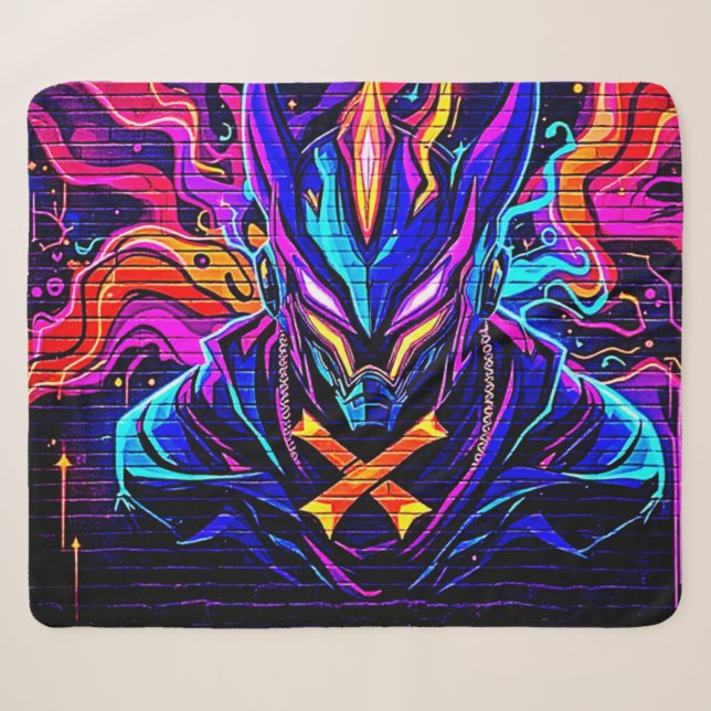 Cobertor Sherpa Neon Cyber Guardian Art (Frente (Horizontal))