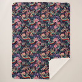 Cobertor Sherpa Neon Dragon e Flowers