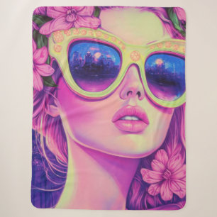 Cobertor Sherpa Neon Dream Girl com óculos de sol florais
