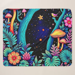 Cobertor Sherpa Neon Fantasy Forest Night Design