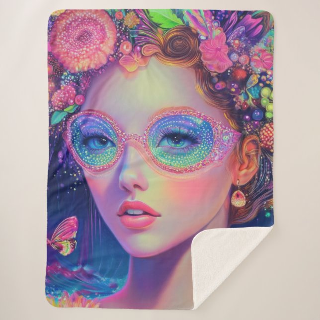 Cobertor Sherpa Neon Garden Goddese (Frente)
