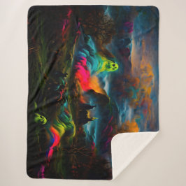 Cobertor Sherpa Neon Ghosts em uma paisagem fantasia assombrada