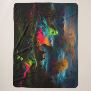 Cobertor Sherpa Neon Ghosts em uma paisagem fantasia assombrada
