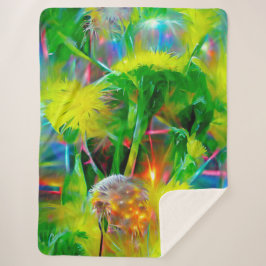Cobertor Sherpa Neon Glow Dandelions no Dream Garden