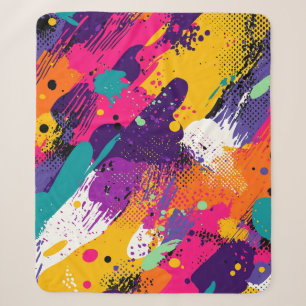 Cobertor Sherpa Neon Magenta Roxo Grunge Salpico de Tinta