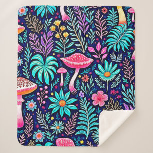 Cobertor Sherpa Neon Psychedelic Mushroom Forest Dream