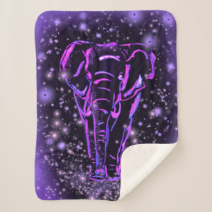 Cobertor Sherpa Neon Purple Elephant Andando À Noite Estrelada 