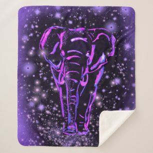 Cobertor Sherpa Neon Purple Elephant Andando À Noite Estrelada