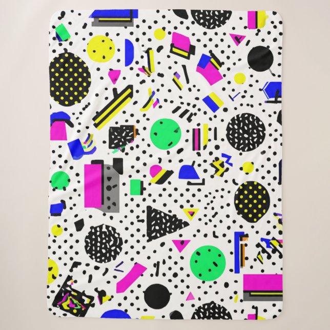 Cobertor Sherpa Neon Retro Memphis Geometric Chaos Pattern (Frente)