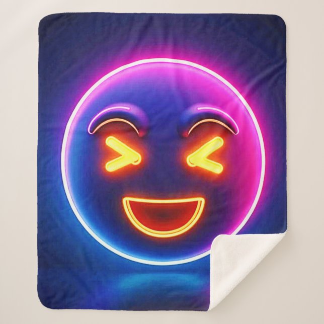 Cobertor Sherpa Neon Rindo Emoji Joy (Frente)