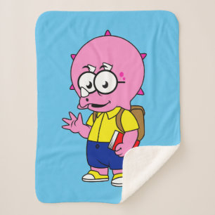 Cobertor Sherpa Nerd Tricerátops Com Mochila E Livro De Texto.