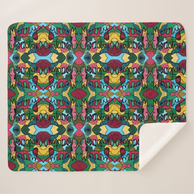 COBERTOR SHERPA NEUROGRÁFICO E LINHA PRETA DO NATAL DE MERRÍCULA (Frente (Horizontal))