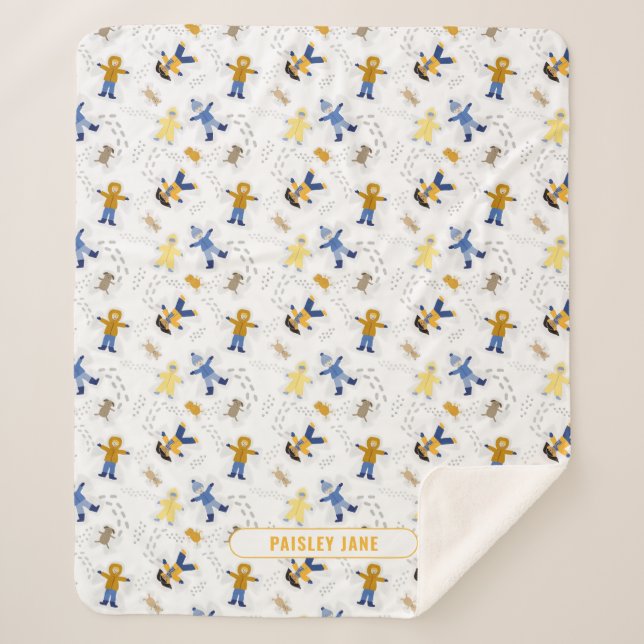 Cobertor Sherpa Neve Angel Children com animais de estimação (Frente)