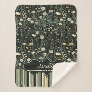 Cobertor Sherpa Nicolette Dark Daisy Floral Striped