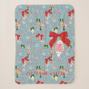 Cobertor Sherpa Noel clássico azul celestial com cana-de-açúcar