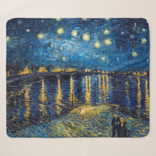 Cobertor Sherpa Noite Estrelada no Ródano Van Gogh