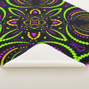 Cobertor Sherpa Noites de Blacklight Psytrance Mandala Geométrica