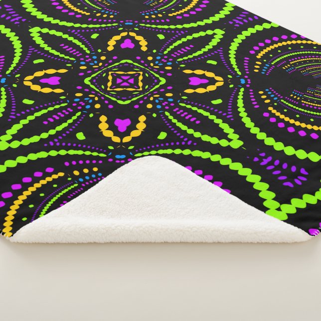 Cobertor Sherpa Noites de Blacklight Psytrance Mandala Geométrica (3/4)