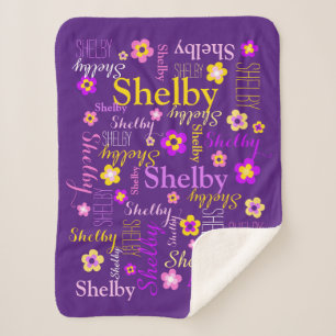 Cobertor Sherpa Nome amarelo cor-de-rosa roxo do costume de Shelby