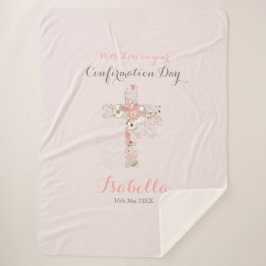 Cobertor Sherpa Nome cruzado floral de confirmação cor-de-rosa pin