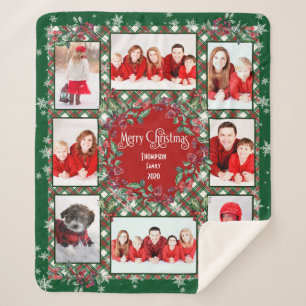 Cobertor Sherpa Nome da Colagem de Fotos da Família Feliz Natal
