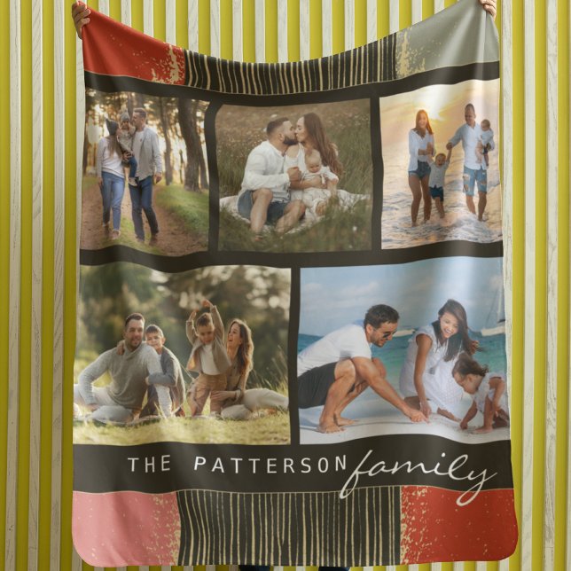 Cobertor Sherpa Nome da família 5 Fotografia Collage Rustic Abstra (Criador carregado)