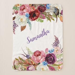 Cobertor Sherpa Nome da Garota Floral de Watercolor