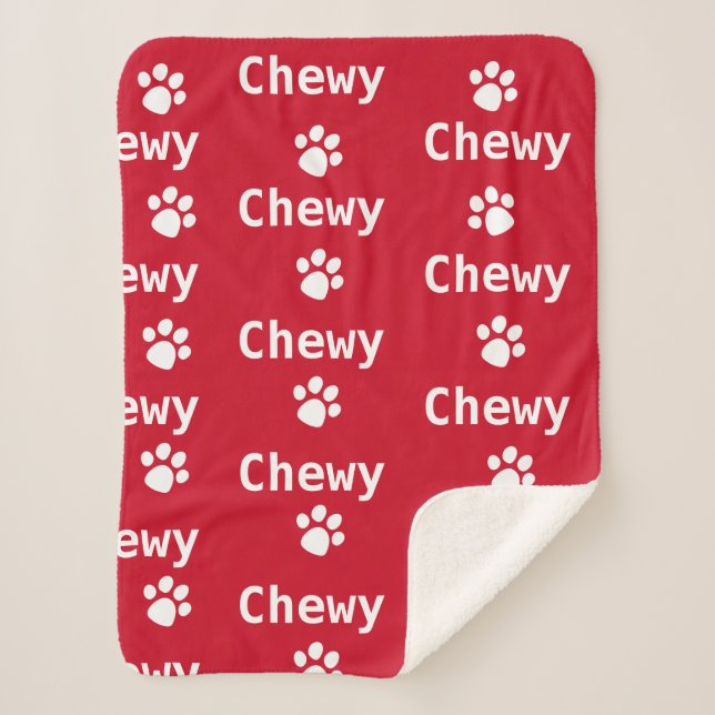 Cobertor Sherpa Nome da Pata Cachorro Branco Vermelho (Frente)