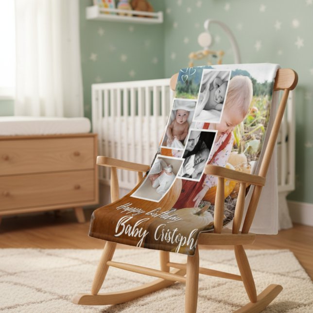 Cobertor Sherpa Nome de Aniversário do Bebê da Colagem de Fotos Pe (Criador carregado)