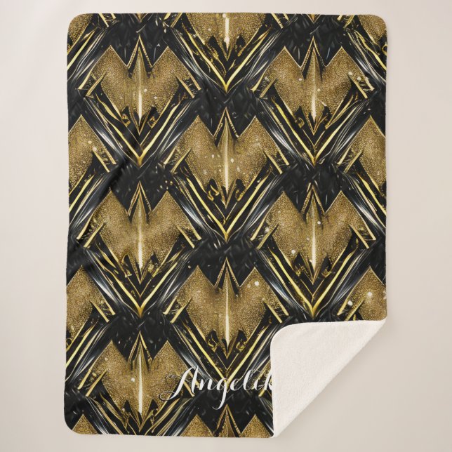 Cobertor Sherpa Nome do diafrão personalizado do abstrato Dourado  (Frente)