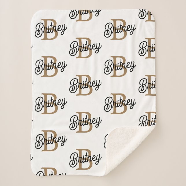 Cobertor Sherpa Nome do Monograma Elegante Moderno Script Dourado  (Frente)