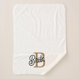 Cobertor Sherpa Nome do Monograma Elegante Moderno Script Dourado