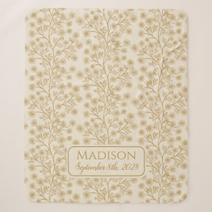 Cobertor Sherpa Nome Dourado Floral Data de Nascimento