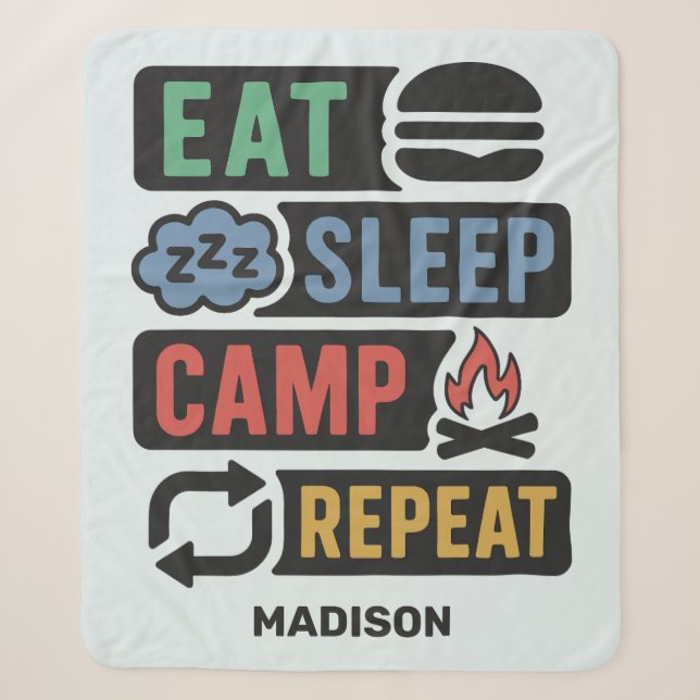 Cobertor Sherpa Nome e Cor Personalizados de Acampamento (Frente)