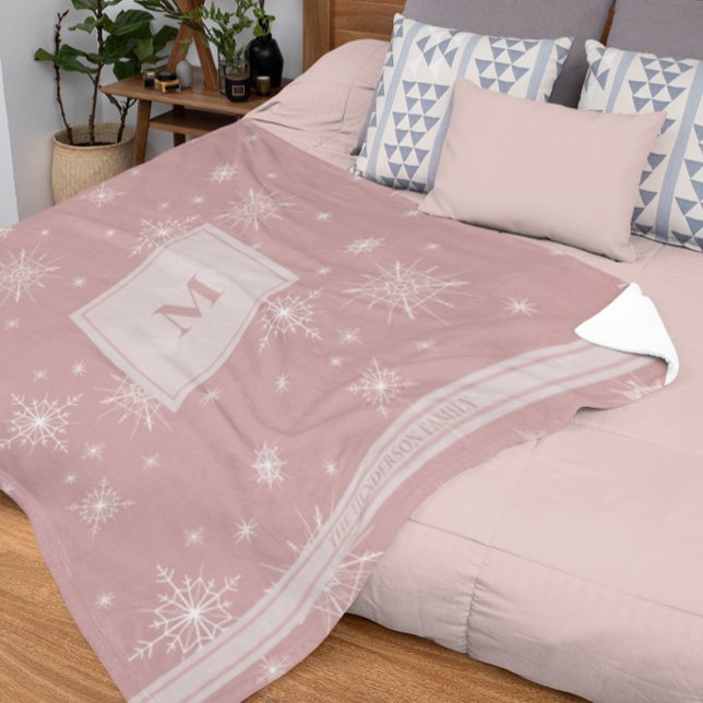 Cobertor Sherpa Nome e Monograma Personalizados | Flocos de neve g (Criador carregado)