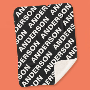 Cobertor Sherpa Nome Editável Repetível Negrito Branco preto sim