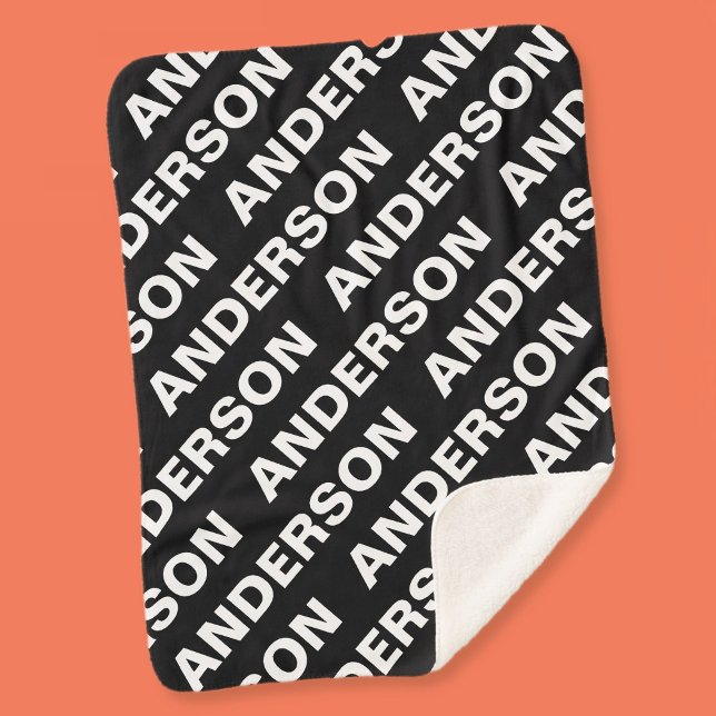 Cobertor Sherpa Nome Editável Repetível Negrito | Branco preto sim (Criador carregado)