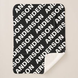 Cobertor Sherpa Nome Editável Repetível Negrito   Branco preto sim