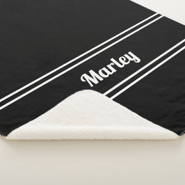 Cobertor Sherpa Nome Minimal Moderno Monograma Script Preto Branco