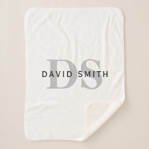 Cobertor Sherpa Nome Moderno e Monograma   Preto branco e Cinzas