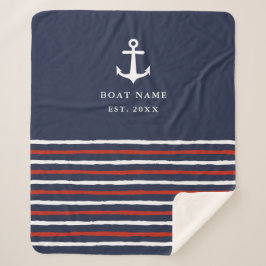 Cobertor Sherpa Nome Náutico do Barco Anchor Stripes Marinho Azul 