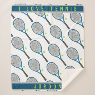Cobertor Sherpa Nome Personalizado Adoro raquete e bola de tênis