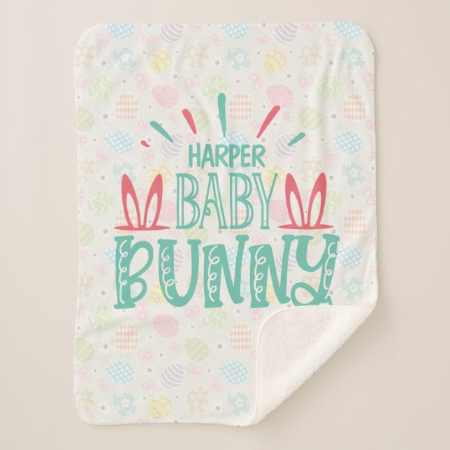 Cobertor Sherpa NOME Personalizado Baby Bunny Butterfly Ovos de Pá (Frente)