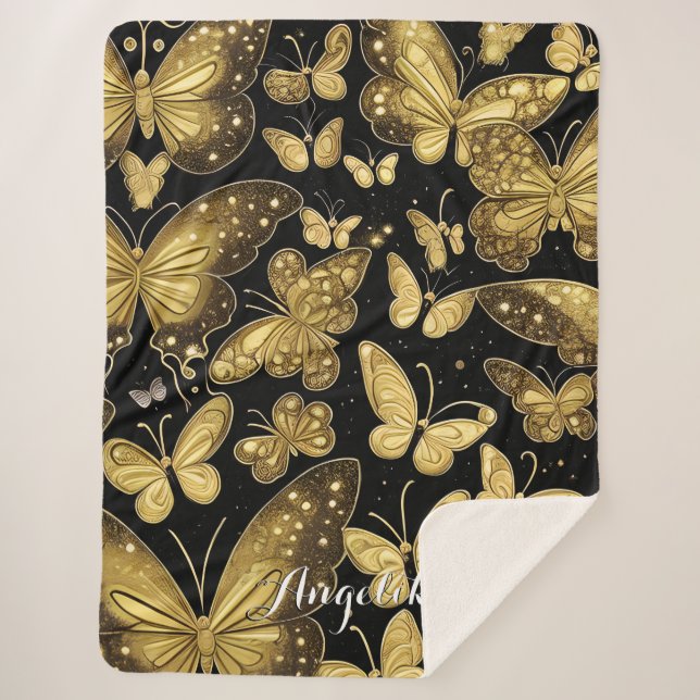 Cobertor Sherpa Nome Personalizado da Borboleta (Frente)