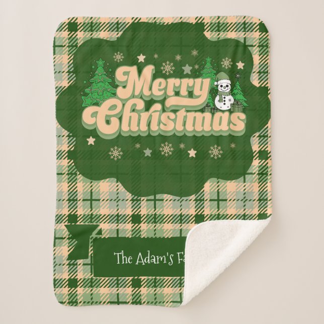 Cobertor Sherpa Nome Personalizado da Família - Xadrez de Natal Re (Frente)