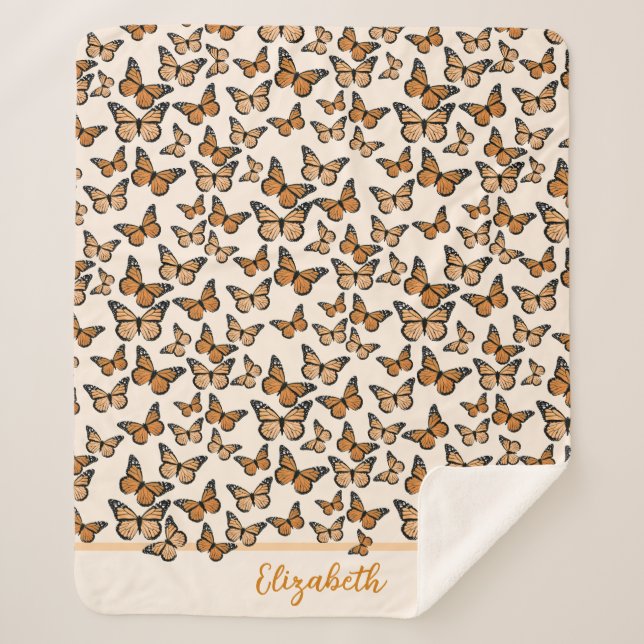 Cobertor Sherpa Nome Personalizado das Bordas Monarcas Laranja (Frente)