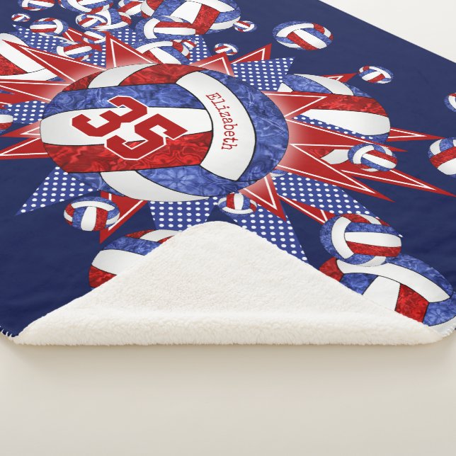 Cobertor Sherpa nome personalizado das estrelas de volleyball azul (3/4)