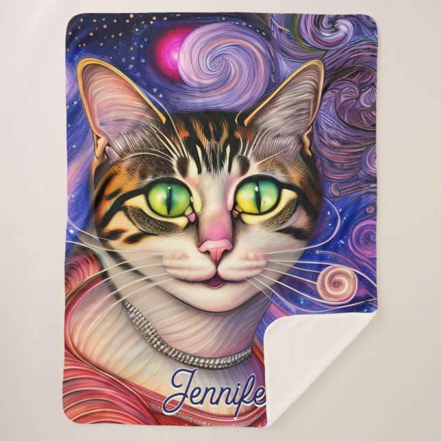 Cobertor Sherpa Nome Personalizado de Cat. Olhos Verdes Bonitos (Frente)